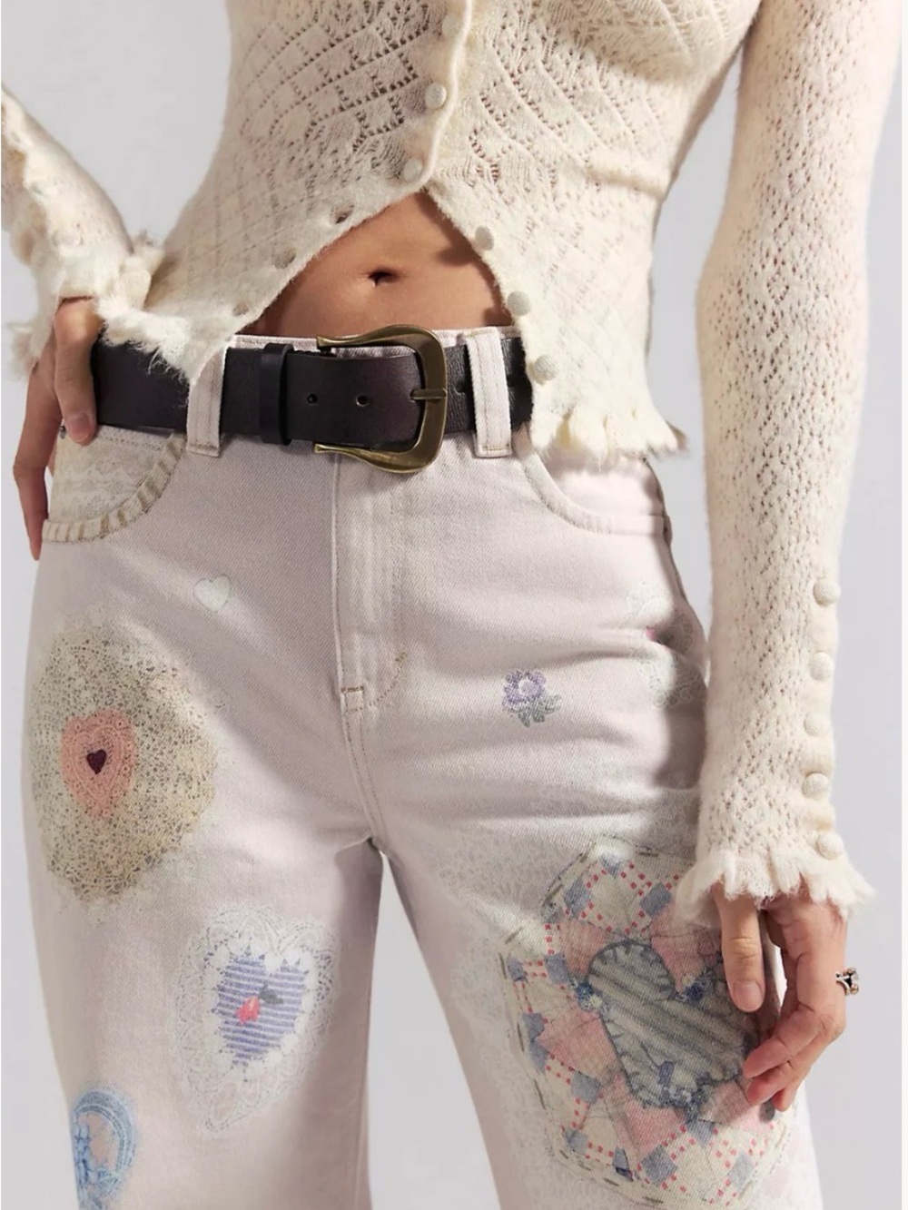 We The Free Illusions straight-leg printed jeans in the heirloom ivory,nwt, sz29 - Picture 2 of 13